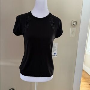 Lululemon Train to Be Short Sleeve Top Black Perforated Athletic Shirt NWT